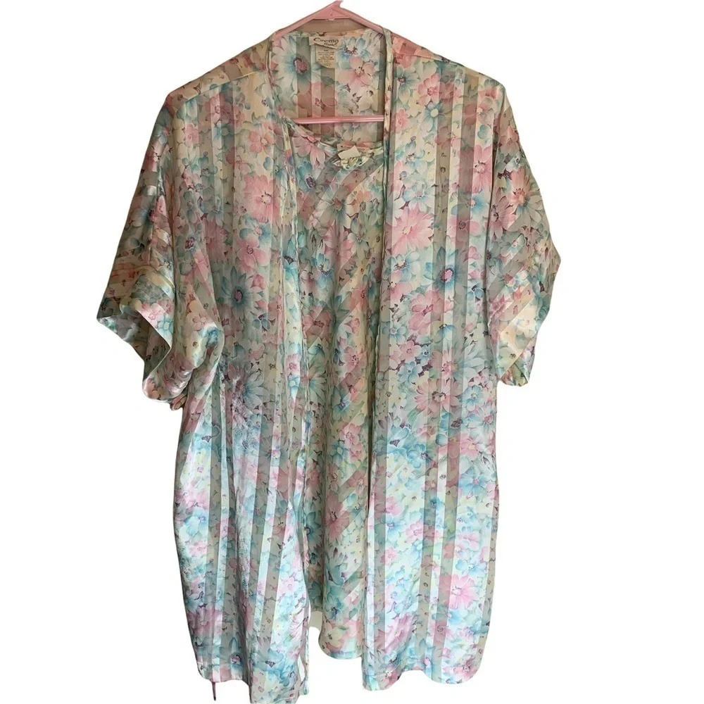 Vintage Robe & Nightgown Peignoir Set Floral Small Cinema Etoile